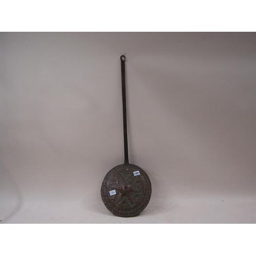 1381 - COPPER WARMING PAN WITH IRON HANDLE