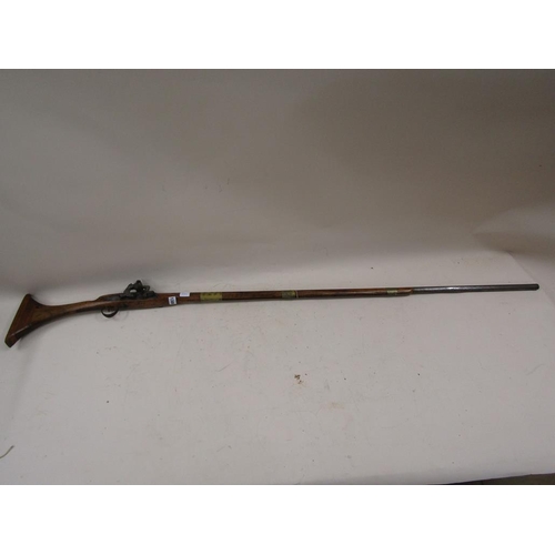 1388 - NORTH AFRICAN FLINT LOCK RIFLE, 136CM BARREL, 172CM L