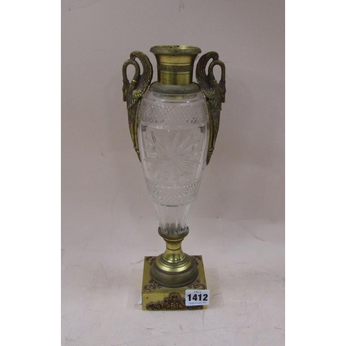 1412 - CRYSTAL AND ORMOLU MOUNTED VASE, 33CM H