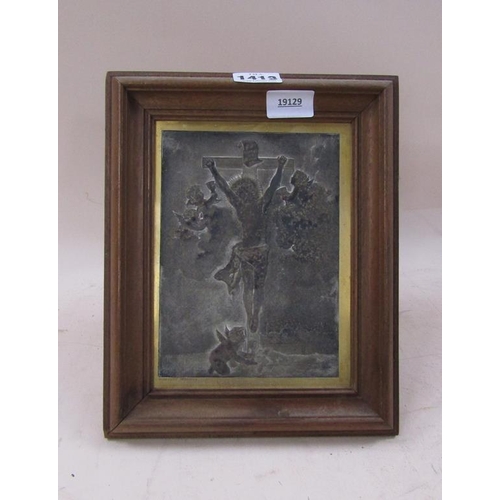 1413 - EASEL FRAMED SILVERED PLAQUE - CHRIST, FRAME 19CM W