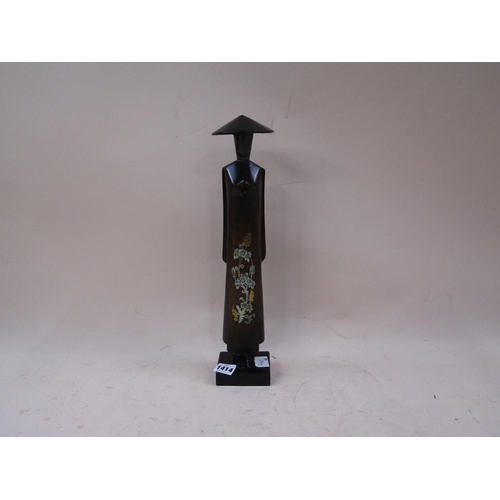 1414 - ORIENTAL MOTHER OF PEARL INLAID FIGURE, 40CM H