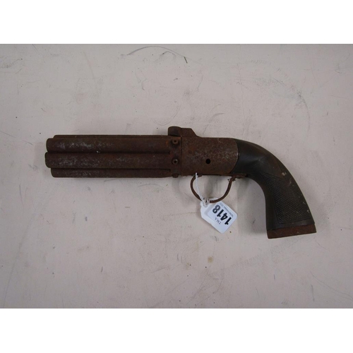 1418 - 19C PEPPER POT PISTOL, 29CM L