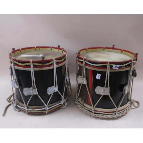 1423 - PAIR OF MILITARY DRUMS, 39CM H