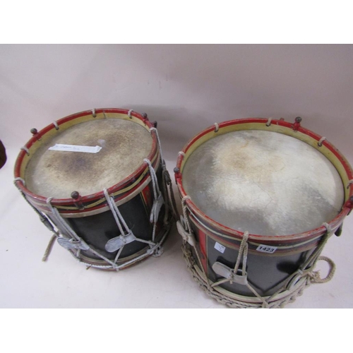 1423 - PAIR OF MILITARY DRUMS, 39CM H