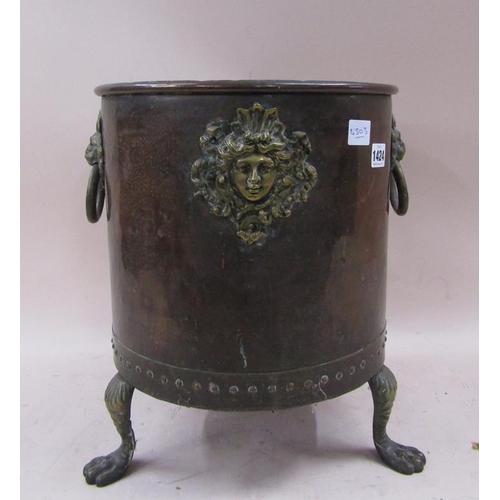 1424 - COPPER FUEL BUCKET, 40CM H