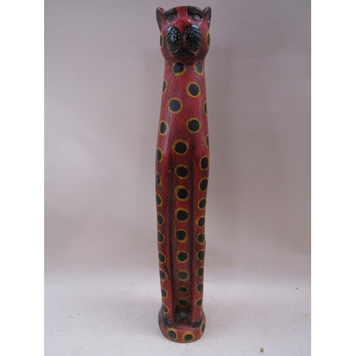 1426 - CARVED WOODEN POLYCHROME CHEETAH, 98CM H