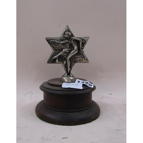 1429 - MOUNTED SILVERED CAR MASCOT, 17CM H