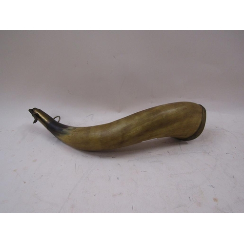 1430 - HORN POWDER FLASK, 42CM L