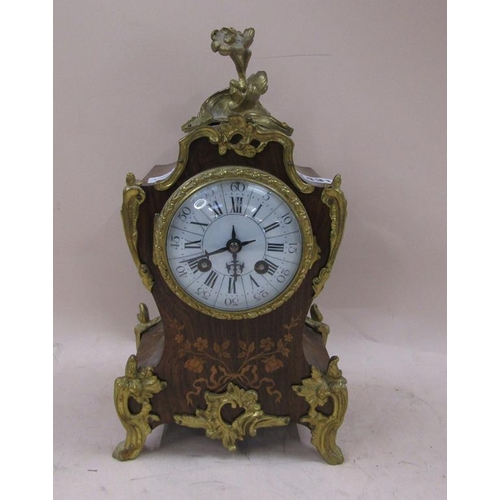 1431 - LATE 19C FRENCH INLAID ORMOLU MOUNTED MANTEL CLOCK, 35CM H