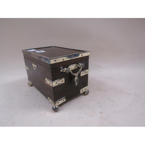 1437 - EDWARDIAN SILVER PLATED AND MOUTED TWO COMPARTMENT TEA CADDY, 14CM H