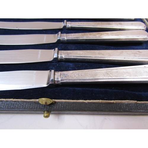 1734 - BOXED SET OF SILVER HANDLED BUTTER KNIVES TOGETHER WITH 800 SILVER CUTLERY 19.2ozt