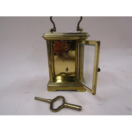 1447 - BRASS CASED CARRIAGE CLOCK, 12CM H