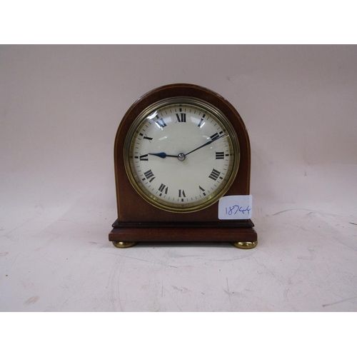 1451 - EDWARDIAN INLAID MANTEL CLOCK, 15CM H