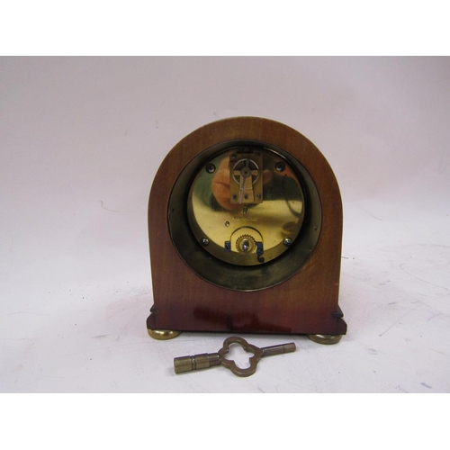 1451 - EDWARDIAN INLAID MANTEL CLOCK, 15CM H