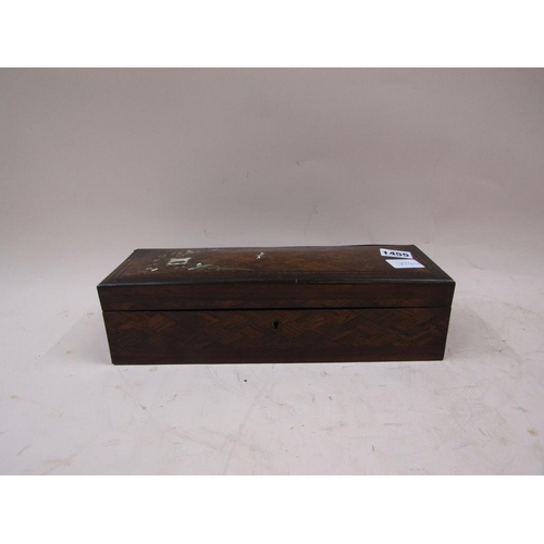 1455 - 19C MARQUETRY INALID MOTHER OF PEARL GLOVE BOX, 32CM L