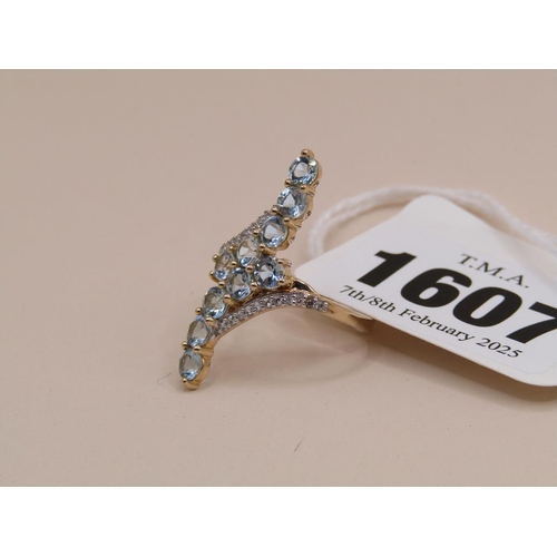 1607 - GOLD AQUAMARINE RING SIZE L