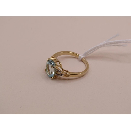 1609 - GOLD AQUAMARINE RING SIZE O