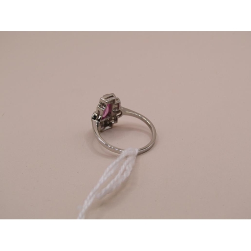 1613 - PLATINUM ART DECO STYLE PINK SAPPHIRE DIAMOND RING P 1/2