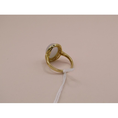 1614 - SILVER GILT MUTTON FAT JADE RING P 1/2