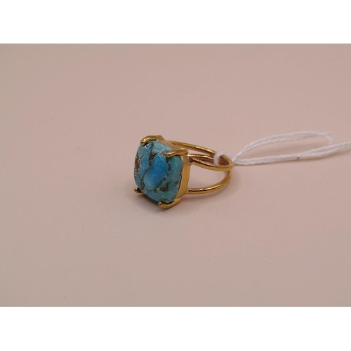 1615 - SILVER GILT TURQUOISE RING SIZE L