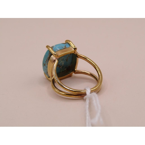 1615 - SILVER GILT TURQUOISE RING SIZE L