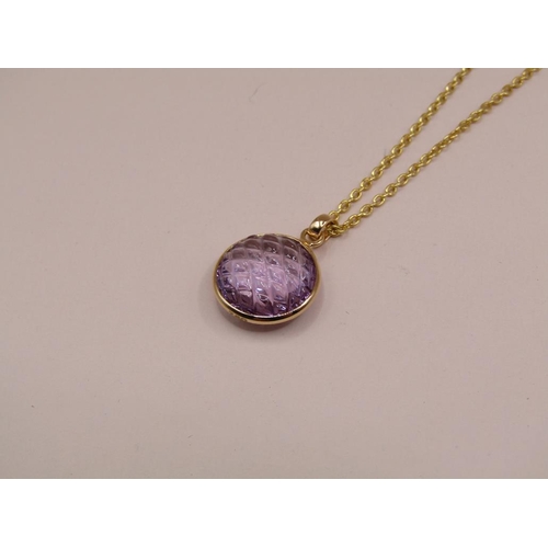 1620 - 18ct AMETHYST PENDANT ON SILVER GILT CHAIN