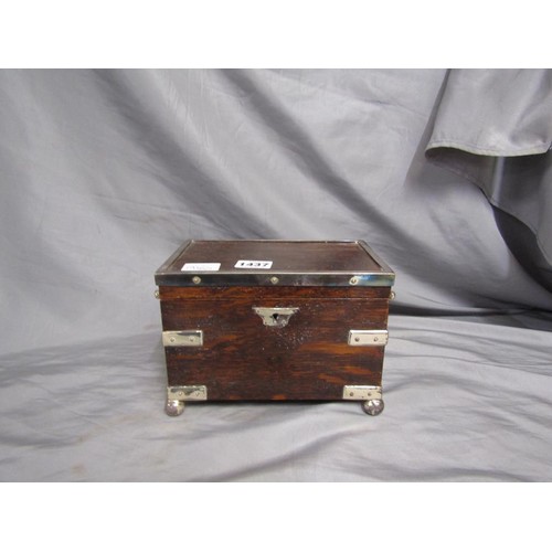 1437 - EDWARDIAN SILVER PLATED AND MOUTED TWO COMPARTMENT TEA CADDY, 14CM H