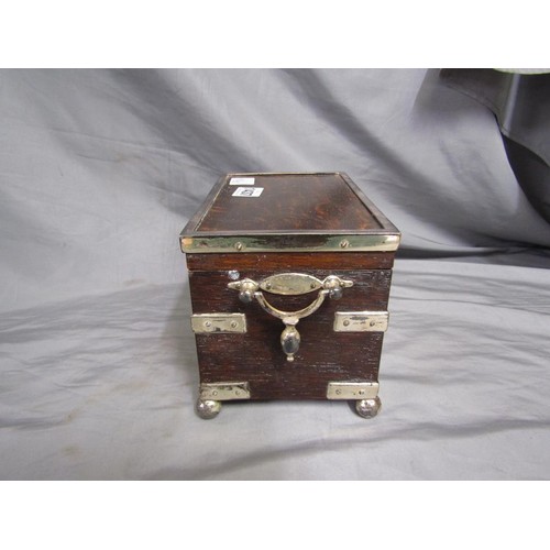 1437 - EDWARDIAN SILVER PLATED AND MOUTED TWO COMPARTMENT TEA CADDY, 14CM H