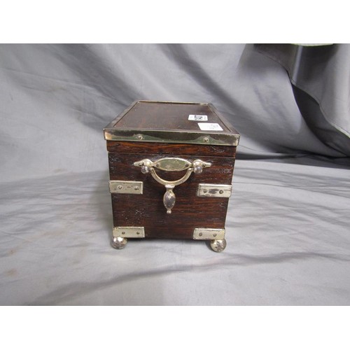 1437 - EDWARDIAN SILVER PLATED AND MOUTED TWO COMPARTMENT TEA CADDY, 14CM H