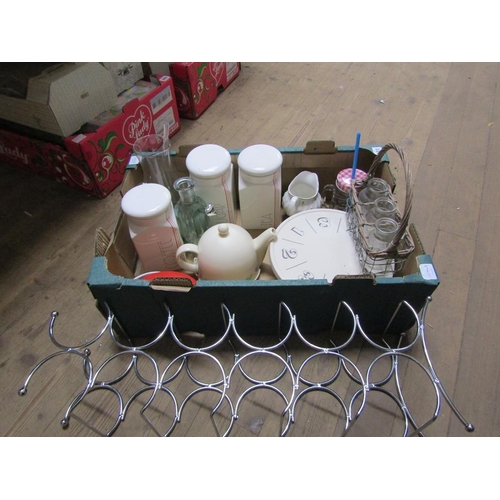 281 - KITCHEN ITEMS - WINE RACK, STORAGE JARS ETC