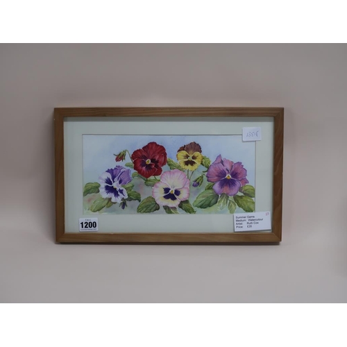 1200 - RUTH COX - SUMMER GEMS, WATERCOLOUR, F/G, 13CM X 28CM