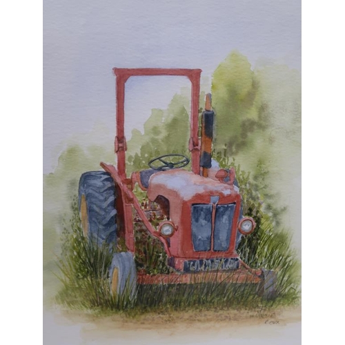 1201 - RUTH COX - TWO CHILDREN ON A BEACH, & TRACTOR, WATERCOLOURS, F/G, SIGNED, EACH APPROX 25CM X 20CM