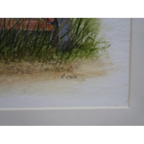 1201 - RUTH COX - TWO CHILDREN ON A BEACH, & TRACTOR, WATERCOLOURS, F/G, SIGNED, EACH APPROX 25CM X 20CM