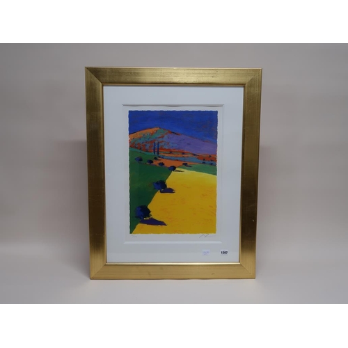 1207 - P POWIS - THE HILL, F/G COLOURED PRINT, 55CM X 38CM