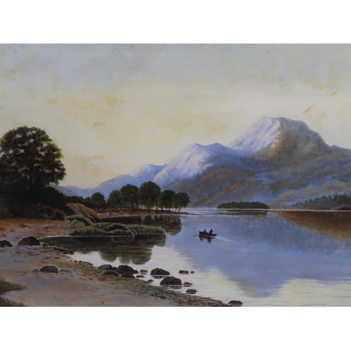 1208 - T B MELVIN - PAIR, SCOTTISH LOCHS WITH CATTLE & TWO FIGURES IN A BOAT, OIL ONBOARD, FRAMED, 38CM X 5... 