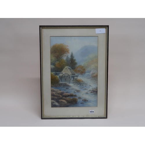 1214 - K SEKI - OIRENTAL WATER MILL, SIGNED WATERCOLOUR, 48CM X 32CM