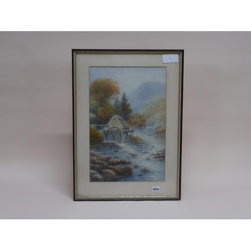 1214 - K SEKI - OIRENTAL WATER MILL, SIGNED WATERCOLOUR, 48CM X 32CM