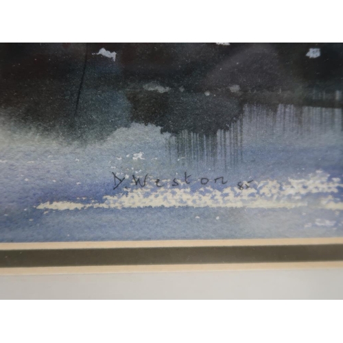 1216 - D WESTON - WINTER RIVERSCAPE, SIGNED WATERCOLOUR, F/G, 21CM X 29CM