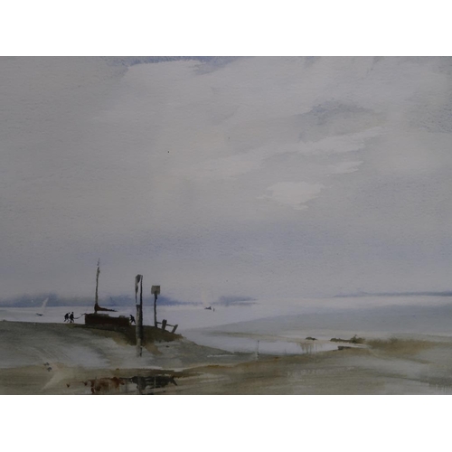 1221 - DAVID J WESTON - EAST ANGLIAN COASTAL SCENE, SIGNED WATERCOLOUR, F/G, 30CM X 47CM