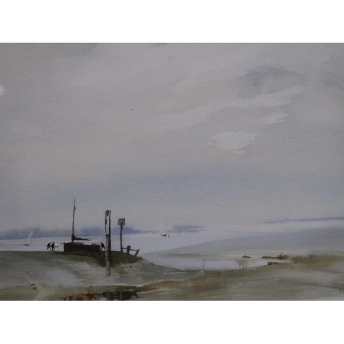 1221 - DAVID J WESTON - EAST ANGLIAN COASTAL SCENE, SIGNED WATERCOLOUR, F/G, 30CM X 47CM