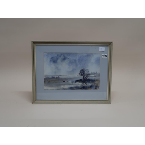 1225 - UNSIGNED - WINTER TIME COASTAL SCENE, F/G WATERCOLOUR, 21CM X 32CM