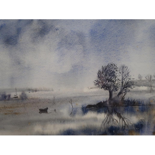 1225 - UNSIGNED - WINTER TIME COASTAL SCENE, F/G WATERCOLOUR, 21CM X 32CM