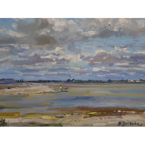 1226 - NICOLAS BARRERA - COASTAL ESTUARY, SIGNED OIL ON CANVAS, FRAMED, 37CM X 45CM