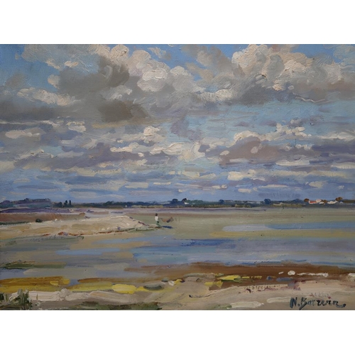 1226 - NICOLAS BARRERA - COASTAL ESTUARY, SIGNED OIL ON CANVAS, FRAMED, 37CM X 45CM