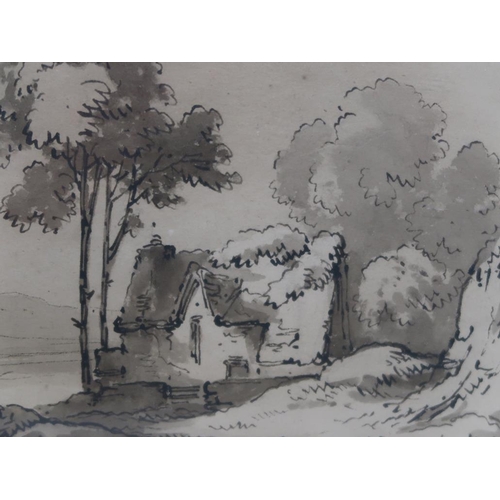 1229 - JAMES ROBERTSON (THE DRUNKEN DRAWING MASTER) C.1815/1836 - RIVERSIDE COTTAGE, WATERCOLOUR, F/G, 17CM... 