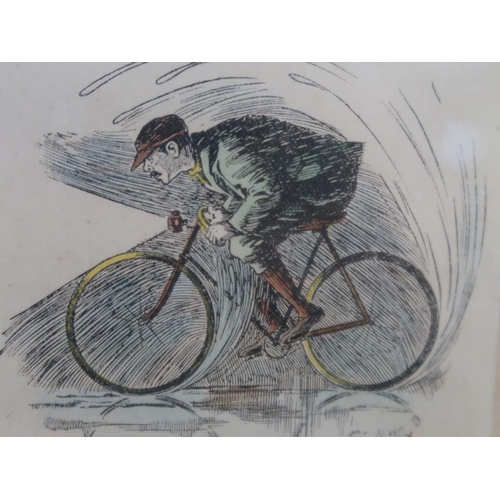 1230 - THREE F/G COLOURED PRINTS RELATING TO CYCLING