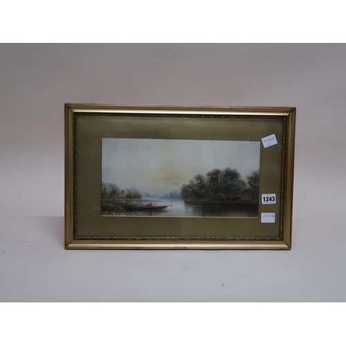 1243 - E BLAIR - LONE FISHERMAN, SIGNED WATERCOLOUR, F/G, 17CM X 34CM