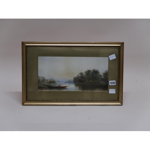 1243 - E BLAIR - LONE FISHERMAN, SIGNED WATERCOLOUR, F/G, 17CM X 34CM