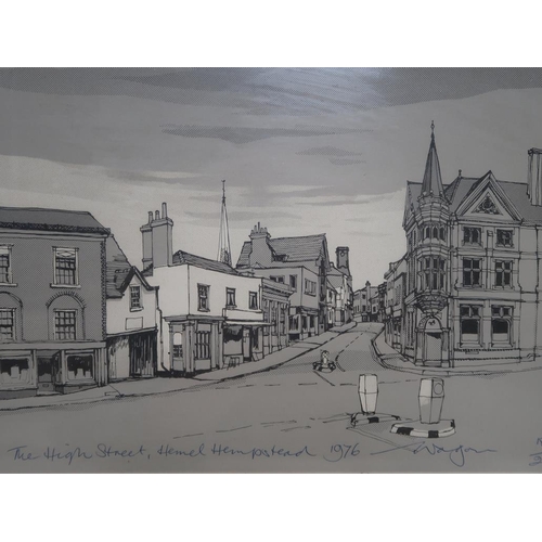 1248 - WAGON - THE HIGH STREET HEMEL HEMPSTEAD 1976, FRAMED ENGRAVING, 187/250, 24CM X 30CM