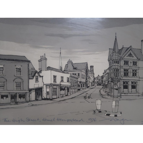 1248 - WAGON - THE HIGH STREET HEMEL HEMPSTEAD 1976, FRAMED ENGRAVING, 187/250, 24CM X 30CM